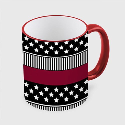 Кружка цветная Burgundy black striped pattern / 3D-Красный кант – фото 1