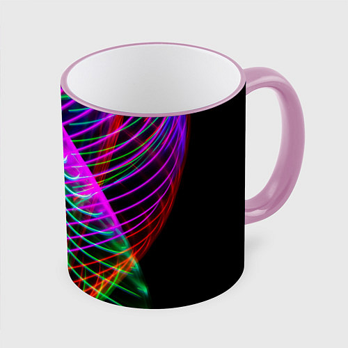 Кружка цветная Абстрактное множество неоновых лучей / 3D-Розовый кант – фото 1