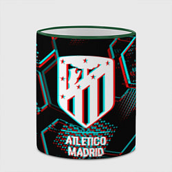 Кружка 3D Atletico Madrid FC в стиле glitch на темном фоне, цвет: 3D-зеленый кант — фото 2