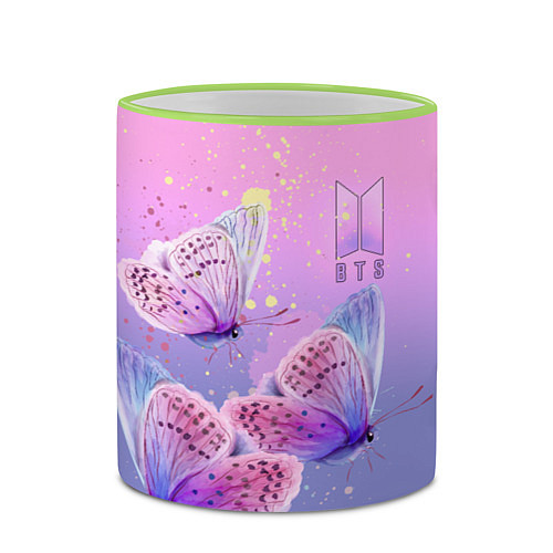 Кружка цветная BTS красивые бабочки / 3D-Светло-зеленый кант – фото 2