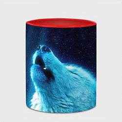 Кружка 3D Волк воет ну зимнее ночное небо, цвет: 3D-белый + красный — фото 2