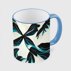Кружка 3D Листья тропические тёмно-синие, цвет: 3D-небесно-голубой кант