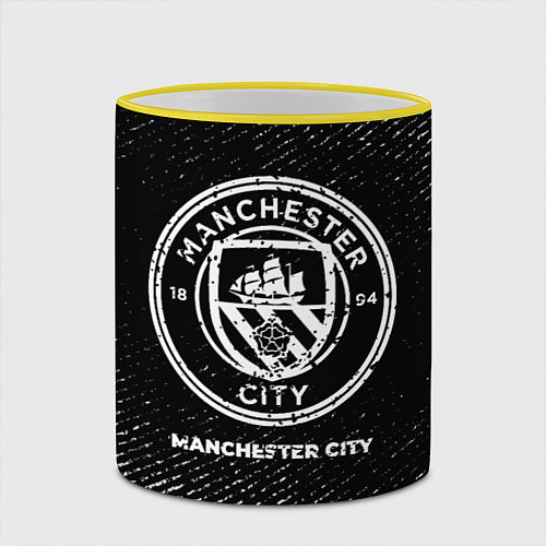 Кружка цветная Manchester City с потертостями на темном фоне / 3D-Желтый кант – фото 2