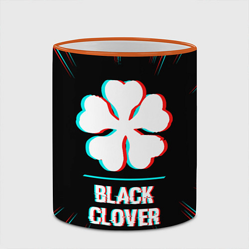 Кружка цветная Символ Black Clover в стиле glitch на темном фоне / 3D-Оранжевый кант – фото 2
