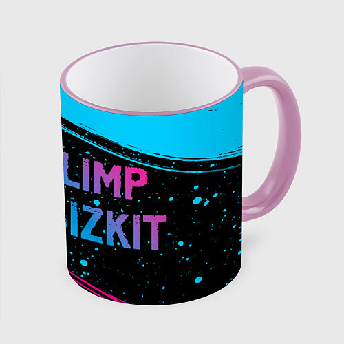 Кружка цветная Limp Bizkit - neon gradient: надпись и символ / 3D-Розовый кант – фото 1