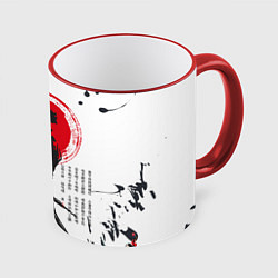 Кружка 3D Самурай на фоне солнца, цвет: 3D-красный кант