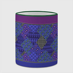 Кружка 3D Combined burgundy-blue pattern with patchwork, цвет: 3D-зеленый кант — фото 2