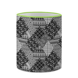 Кружка 3D Black and White Ethnic Patchwork Pattern, цвет: 3D-светло-зеленый кант — фото 2