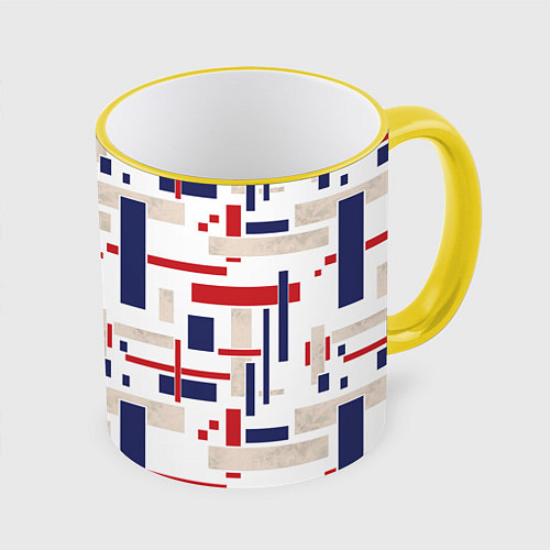 Кружка цветная Геометрический узор Орион красно-синий на белом / 3D-Желтый кант – фото 1
