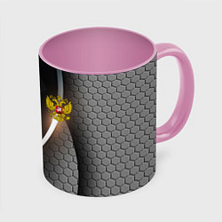 Кружка 3D Герб РФ киберпанк, цвет: 3D-белый + розовый