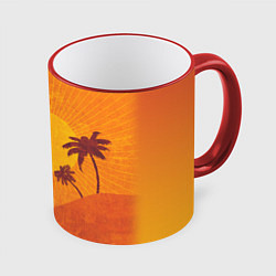 Кружка 3D Закат на побережье минимализм, цвет: 3D-красный кант