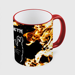Кружка 3D Megadeth рок кот и огонь, цвет: 3D-красный кант