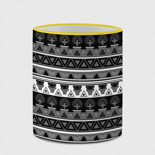 Кружка цветная Черно-белый скандинавский орнамент / 3D-Желтый кант – фото 2