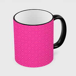 Кружка 3D Розовый орнамент из квадратиков, цвет: 3D-черный кант
