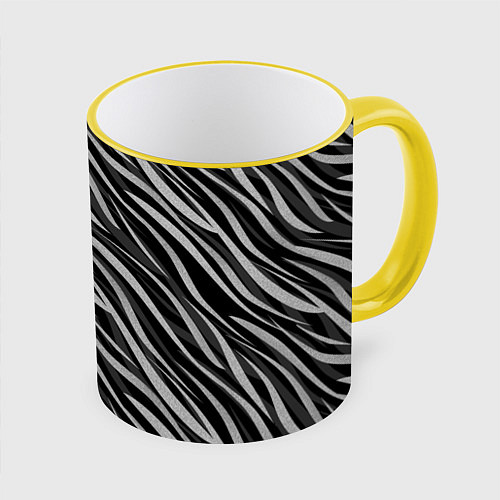 Кружка цветная Полосатый черно-серый узор Зебра / 3D-Желтый кант – фото 1