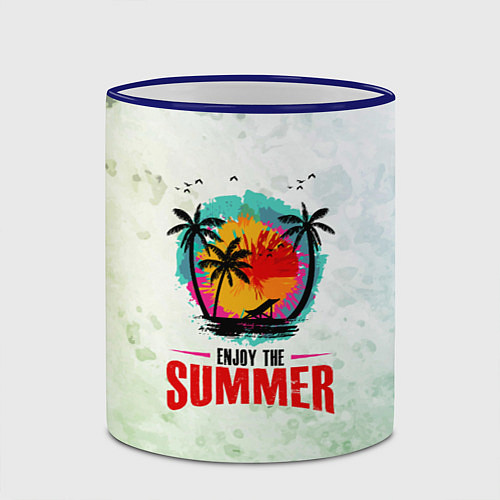 Кружка цветная Солнце- пальмы / 3D-Синий кант – фото 2