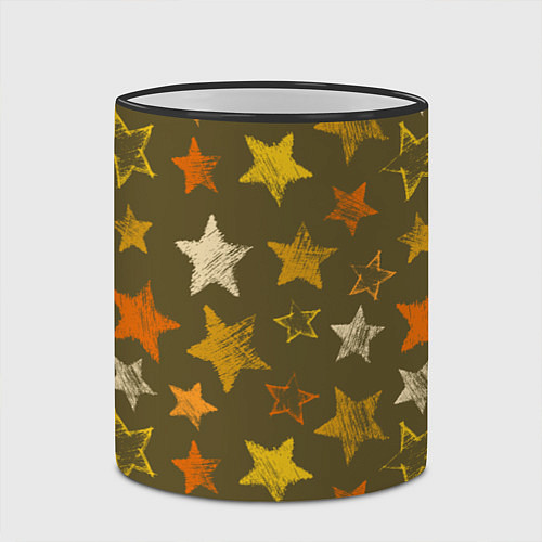 Кружка цветная Желто-оранжевые звезды на зелнгом фоне / 3D-Черный кант – фото 2