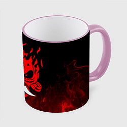 Кружка 3D Cyberpunk 2077 - Логотип в огне, цвет: 3D-розовый кант