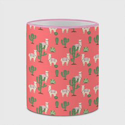 Кружка 3D Три забавных альпака среди кактусов, цвет: 3D-розовый кант — фото 2