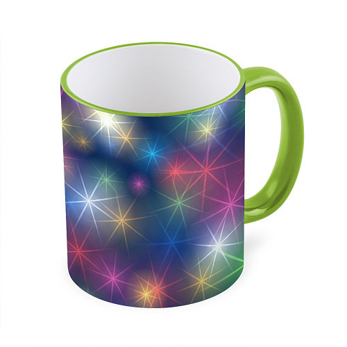 Кружка цветная Разноцветные неоновые блики / 3D-Светло-зеленый кант – фото 1