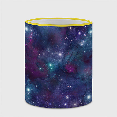 Кружка цветная Бесконечность звездного неба / 3D-Желтый кант – фото 2