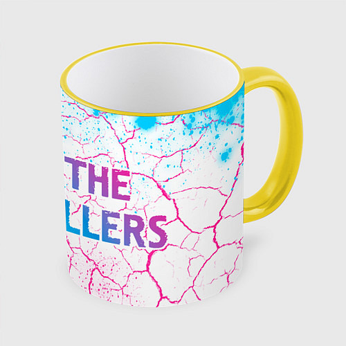 Кружка цветная The Killers neon gradient style: надпись и символ / 3D-Желтый кант – фото 1