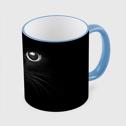 Кружка цветная Взгляд чёрного кота / 3D-Небесно-голубой кант – фото 1