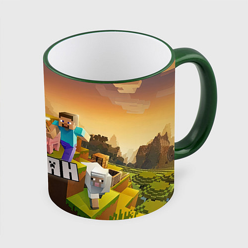 Кружка цветная Роман Minecraft / 3D-Зеленый кант – фото 1