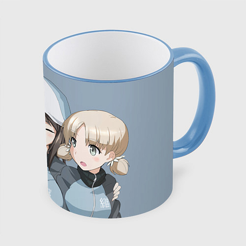 Кружка цветная Мика с Аки и Микко / 3D-Небесно-голубой кант – фото 1