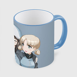 Кружка 3D Мика с Аки и Микко, цвет: 3D-небесно-голубой кант