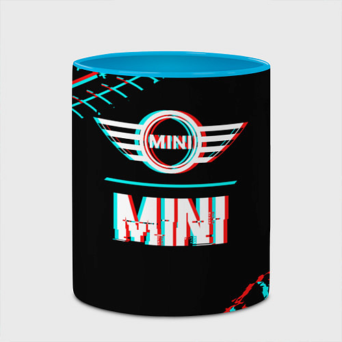 Кружка цветная Значок Mini в стиле glitch на темном фоне / 3D-Белый + небесно-голубой – фото 2