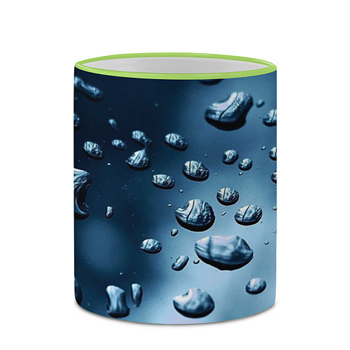 Кружка цветная Капли воды на матовом стекле - текстура / 3D-Светло-зеленый кант – фото 2