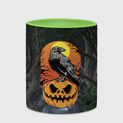 Кружка 3D Ворон, сидящий на тыкве - Halloween, цвет: 3D-белый + светло-зеленый — фото 2