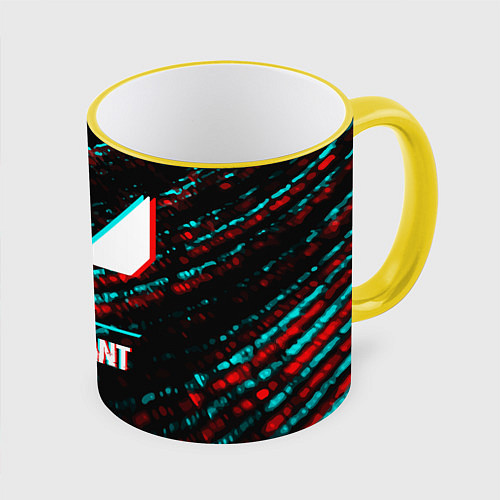 Кружка цветная Valorant в стиле glitch и баги графики на темном ф / 3D-Желтый кант – фото 1