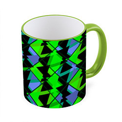 Кружка 3D Абстрактные узор из геометрических фигур в зеленых, цвет: 3D-светло-зеленый кант