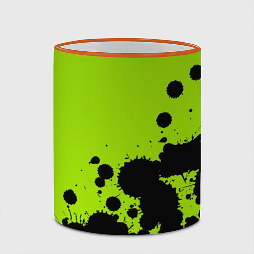 Кружка цветная Чёрные кляксы на зелёном фоне / 3D-Оранжевый кант – фото 2