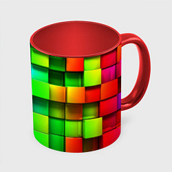 Кружка 3D Цветные неоновые кубы, цвет: 3D-белый + красный