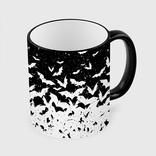 Кружка цветная Black and white bat pattern / 3D-Черный кант – фото 1