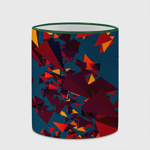 Кружка цветная Множество тетраэдров в абстракции / 3D-Зеленый кант – фото 2
