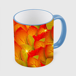 Кружка 3D Осенние желтые листья, цвет: 3D-небесно-голубой кант