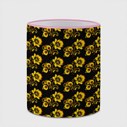 Кружка 3D Хохломская роспись цветы на чёрном фоне, цвет: 3D-розовый кант — фото 2