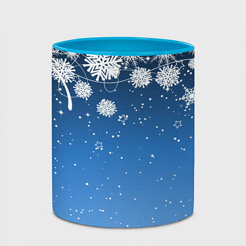 Кружка цветная Снежный узор на синем фоне / 3D-Белый + небесно-голубой – фото 2