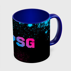 Кружка 3D PSG - neon gradient: надпись и символ, цвет: 3D-белый + синий