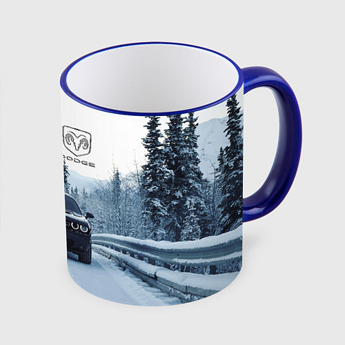 Кружка цветная Dodge in winter forest / 3D-Синий кант – фото 1