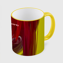 Кружка 3D Человек-бензопила взгляд Макимы, цвет: 3D-желтый кант
