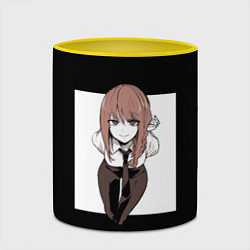 Кружка 3D Человек-бензопила Макима в белом прямоугольнике, цвет: 3D-белый + желтый — фото 2