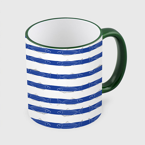 Кружка цветная Рыбы в полоску / 3D-Зеленый кант – фото 1