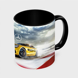 Кружка 3D Mercedes AMG V8 Biturbo на трассе, цвет: 3D-белый + черный