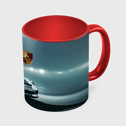 Кружка 3D Porsche - racing route - motorsport, цвет: 3D-белый + красный