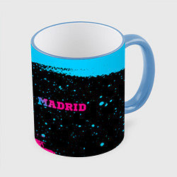 Кружка 3D Real Madrid - neon gradient: надпись и символ, цвет: 3D-небесно-голубой кант